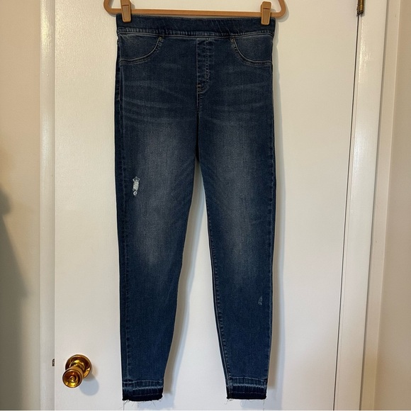 SPANX Distressed Ankle Skinny Jeans Raw Hem Womens Large Blue - Picture 4 of 12